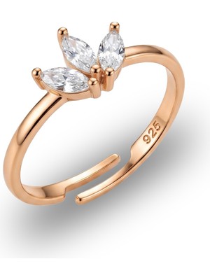 Söğütlü Silver 925 Ayar Gümüş Yüzük Rose Kaplama Markiz Kesim Lotus Tasarım Ayarlanabilir Yüzük SGTL13381ROSE