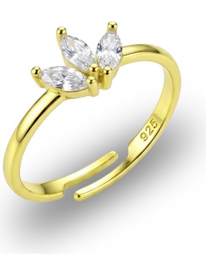 Söğütlü Silver 925 Ayar Gümüş Yüzük Altın Kaplama Markiz Kesim Lotus Tasarım Ayarlanabilir Yüzük SGTL13381GOLD