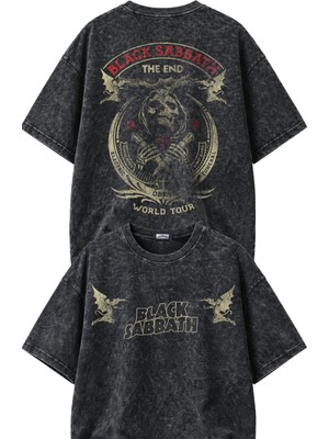Fuddy Moda Unisex Oversize Black Sabbath The End World Tour Sırt Yıkamalı Rock Band T-Shirt