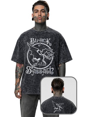 Fuddy Moda Unisex Black Sabbath Xlv Ense Baskılı Yıkamalı T-Shirt, Oversize Rock Band Temalı Vintage Tişört