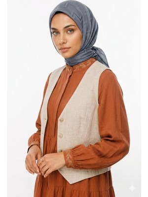Ang-Scarf 95 x 95 Füme Renk Viora Desen Ipeksi Jakar Eşarp - Ağırlık Yapmaz - Dört Mevsim Kullanıma Uygun - Kayma Yapmaz