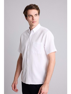 DeFacto Regular Fit Polo Yaka Pamuklu Kısa Kollu Beyaz Gömlek H5860AX26SM