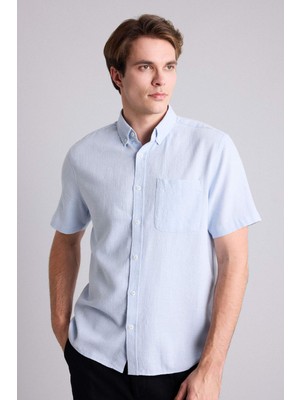 DeFacto %100 Pamuk Regular Fit Polo Yaka Kısa Kollu Açık Mavi Gömlek H5860AX26SM