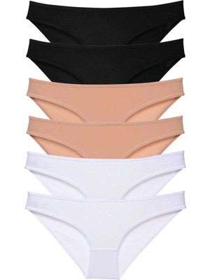 Modanı Seç 6 Adet Süper Eko Set Likralı Kadın Slip Külot Siyah Ten Beyaz