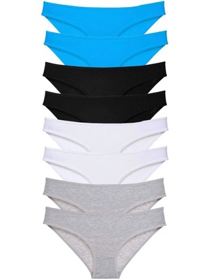 Modanı Seç 8 Adet Süper Eko Set Likralı Kadın Slip Külot Siyah Gri Beyaz Mavi