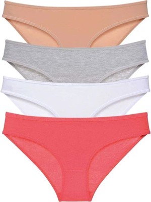 Modanı Seç 4 Adet Süper Eko Set Likralı Kadın Slip Külot Ten Gri Beyaz Fuşya