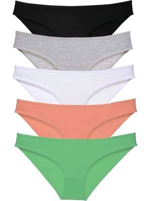 Modanı Seç 5 Adet Süper Eko Set Likralı Kadın Slip Külot Siyah Gri Beyaz Pudra Yeşil