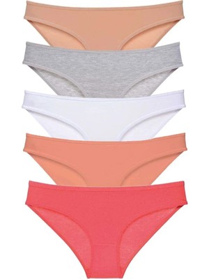 Modanı Seç 5 Adet Süper Eko Set Likralı Kadın Slip Külot Ten Gri Beyaz Pudra Fuşya