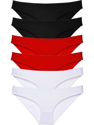 Modanı Seç 6 Adet Süper Eko Set Likralı Kadın Slip Külot Siyah Kırmızı Beyaz
