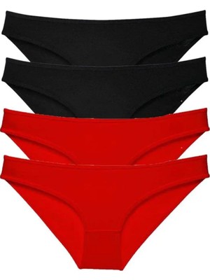 Modanı Seç 4 Adet Süper Eko Set Likralı Kadın Slip Külot Siyah Kırmızı