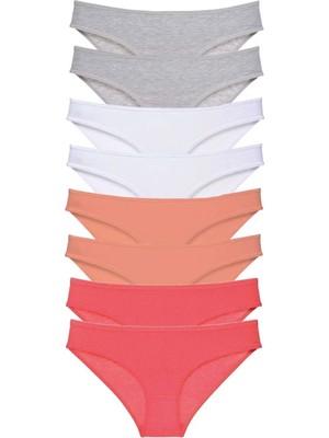 Modanı Seç 8 Adet Süper Eko Set Likralı Kadın Slip Külot Gri Beyaz Pudra Fuşya