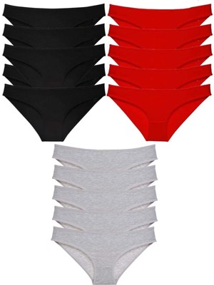 Modanı Seç 15 Adet Süper Eko Set Likralı Kadın Slip Külot Siyah Kırmızı Gri