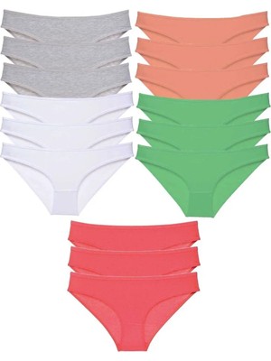 Modanı Seç 15 Adet Süper Eko Set Likralı Kadın Slip Külot Gri Beyaz Pudra Yeşil Fuşya