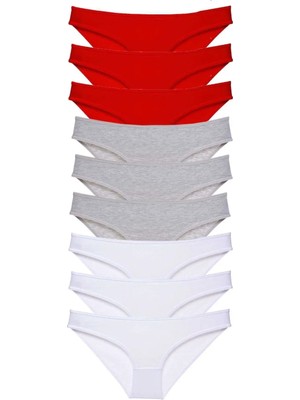 Modanı Seç 9 Adet Süper Eko Set Likralı Kadın Slip Külot Kırmızı Gri Beyaz