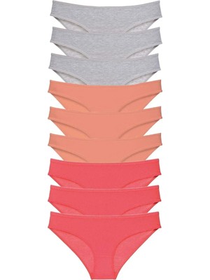 Modanı Seç 9 Adet Süper Eko Set Likralı Kadın Slip Külot Gri Pudra Fuşya