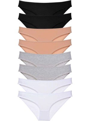 Modanı Seç 8 Adet Süper Eko Set Likralı Kadın Slip Külot Siyah Ten Gri Beyaz