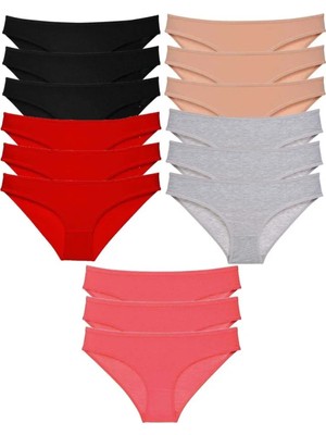 Modanı Seç 15 Adet Süper Eko Set Likralı Kadın Slip Külot Siyah Kırmızı Ten Gri Fuşya