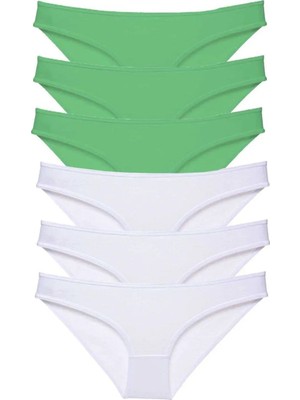 Modanı Seç 6 Adet Eko Set Likralı Kadın Slip Külot Yeşil Beyaz