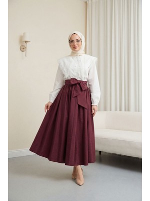 Moda Morfo Dantelli Geniş Yakalı Bağcıklı Kolu Lastikli Poplin Gömlek -Beyaz
