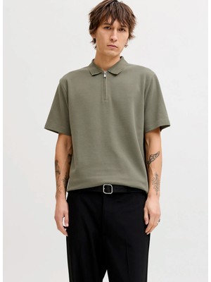 Jack & Jones Yeşil Erkek Regular Fit Polo T-Shirt 12292992 Jprblaethan Ss Zıp Polo Sn