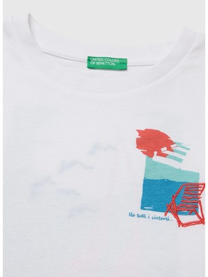 United Colors Of Benetton Beyaz Erkek Çocuk Baskılı T-Shirt 3I1XCH028