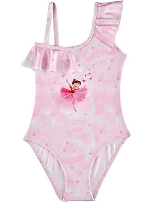 Slipstop Pembe Kız Çocuk Baskılı Mayo Tutu Swimsuit