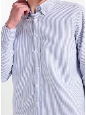 Altınyıldız Classics Beyaz - Lacivert Erkek Düğmeli Tailored Fit Çizgili Gömlek ACE201262114