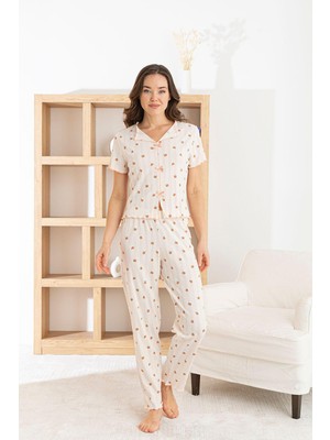 Nisanca Venice Dream %100 Pamuk Minimal Desenli Kadın Pijama Takımınefes Alabilir, Rahat Ev Giyim Seti