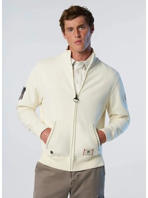 North Sails Beyaz Erkek Fermuarlı Regular Fit Logo Baskılı Sweatshirt NS0000691126