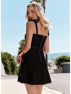 Selyns Siyah Kadın Bebe Yaka Fit Elbise SL000219003