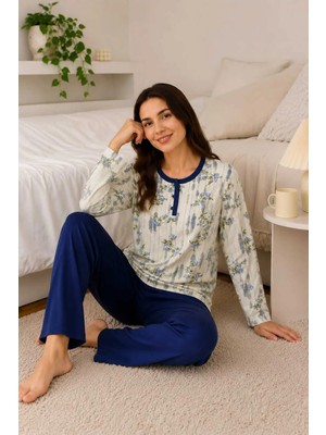 Tenra Rahat Kalıp Çiçek Desenli Kadın Pijama Takımı %100 Pamuk