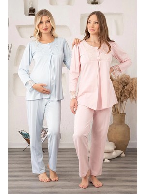 Modadua Bone 5905 Kadın Lohusa Viskon Klasik 3'lü Pijama Takımı