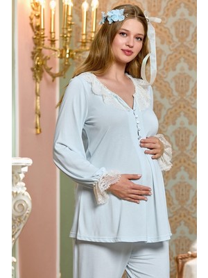 Modadua Aqua 25143 Dantel Detay Lohusa Pijama Takım