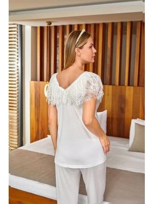 Modadua Aqua 24650 Dantel ve Taş Detay Lohusa Pijama Takımı
