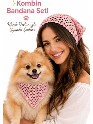 Kadın & Köpek Kombin El Örgüsü Minik Dost Bandana Seti Ayarlanabilir Evcil Hayvan Sahip Kombini Bohem Tasarım