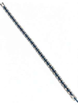 Aslanoğlu Store Rodyum-Mavi Çelik  Erkek Çelik Bileklik Boy 21.5 cm / En 0.6 mm - EBL0070