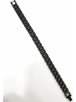 Aslanoğlu Store Siyah Çelik  Erkek Çelik Bileklik Boy 21.5 cm / En 1.0 Cm  - EBL0078