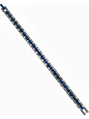 Aslanoğlu Store Rodyum-Mavi Çelik  Erkek Çelik Bileklik Boy 21.5 cm / En 0.8 Mm  - EBL0068