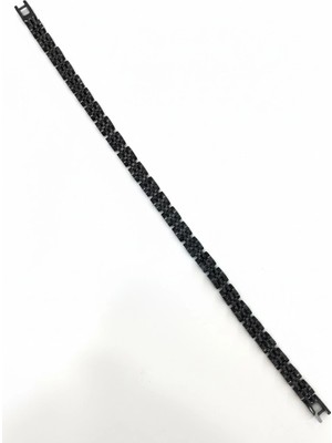 Aslanoğlu Store Siyah Çelik  Erkek Çelik Bileklik Boy 21.5 cm / En 0.6 Mm  - EBL0077