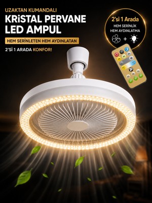 Güncel Çarşı Modern Kristal Tasarım Lambalı Tavan Vantilatörü, Uzaktan Kumandalı, E27 Duy, Sessiz Fanlı Tavan Lambası, 3 Kademe Hız Ayarlı, 3 Renk LED Aydınlatmalı, Enerji Tasarruflu Fan, Zaman Ayarlı