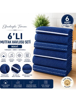 Efendioğlu Türcan Purecotton Home Premium 6’lı Mutfak Havlusu Seti Lacivert Renk – Ultra Emici Yumuşak Dokulu El ve Kurulama Havlusu, Şık Tasarımlı Dayanıklı Çok Amaçlı Mutfak Havlusu