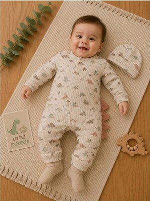 Gültekin Bebe Bubbless Dinazor Fermuarlı Erkek Tulum 3-9 Aylık -BA3001180 - Açık Kahve