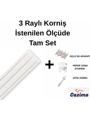 Cazimo 3’lü Perde Rayı Tam Set – Montaja Hazır Komple Korniş Sistemi