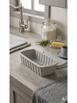 Viarella Açık Gri Silikon Baton Kek Kalıbı 26X12 cm Yüksek Isıya Dayanıklı Baton Cake Mold