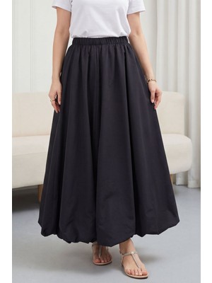 Moda Morfo Beli Lastikli Astarlı Poplin Balon Etek -Siyah