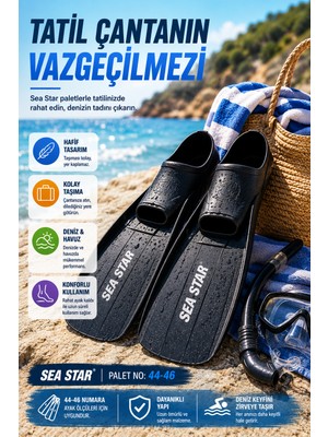 Open City Siyah Sea Star Deniz Paleti 44-46 Tam Ayak Siyah Yüzme Şnorkel Dalış Paleti Yetişkin Unisex