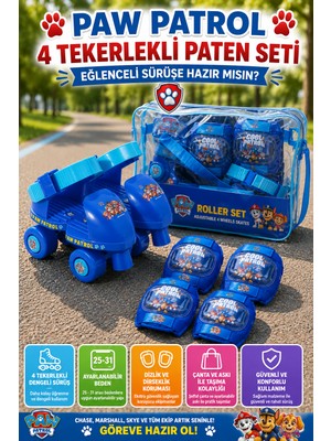 Open City Paw Patrol Çantalı 4 Tekerlekli Ayarlanabilir Çocuk Paten Seti 25-31 Korumalı Mavi