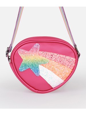İcone Bag Çocuk Kalp Omuz Çantası, Pembe Yıldızlı Çocuk Çanta, Simli Çocuk Çanta