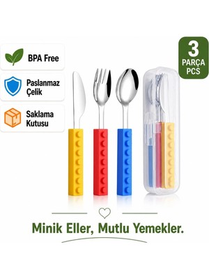 Jojobebek Çocuk Çatal Kaşık Bıçak Seti Silikon Saplı BPA Free Saklama Kutulu 18 Ay+ (4 parça)