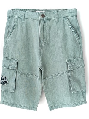 DobaKids Erkek Çocuk Su Yeşili Bel Ayarlı Tencel Kargo Kapri Pantolon Genius Series